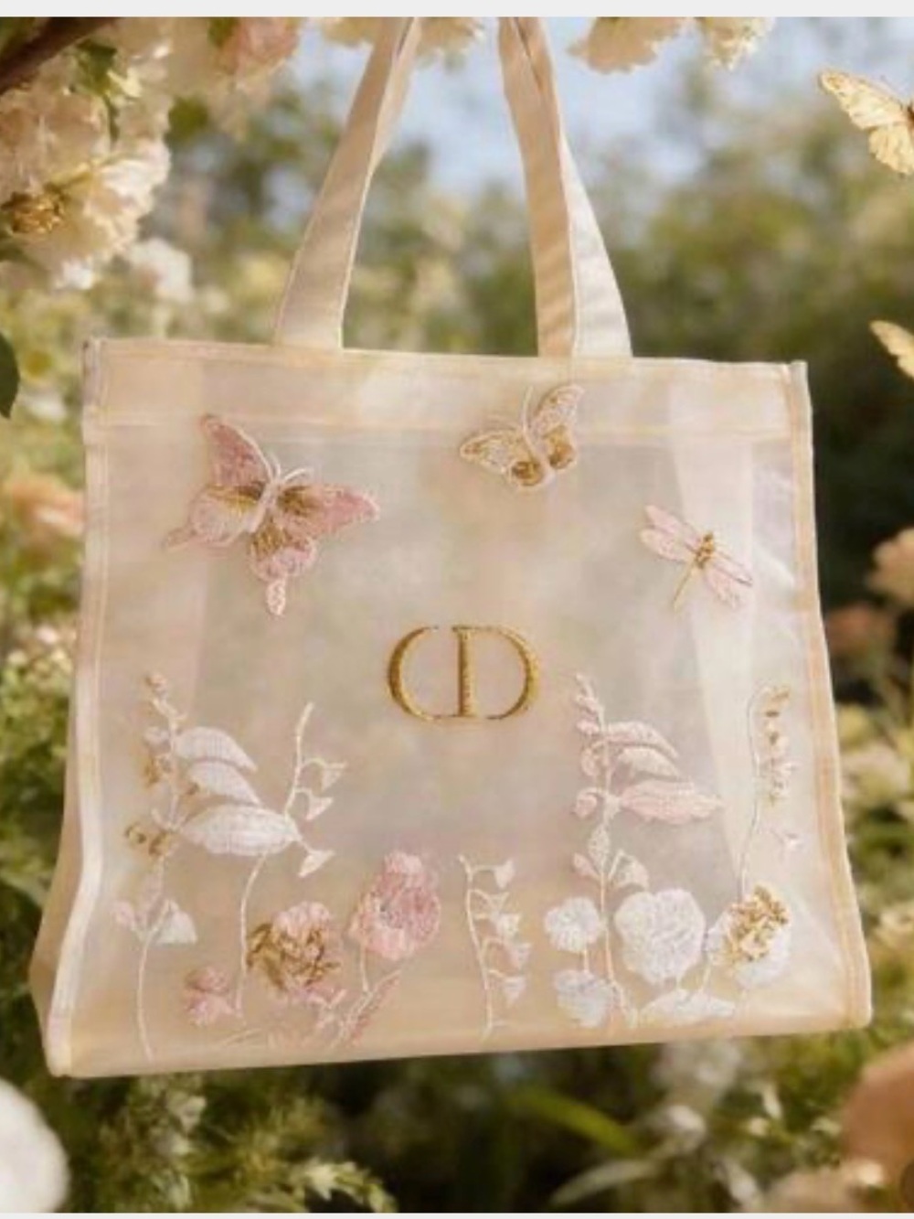 DIOR Butterfly Embroidered Mesh Tote Bag